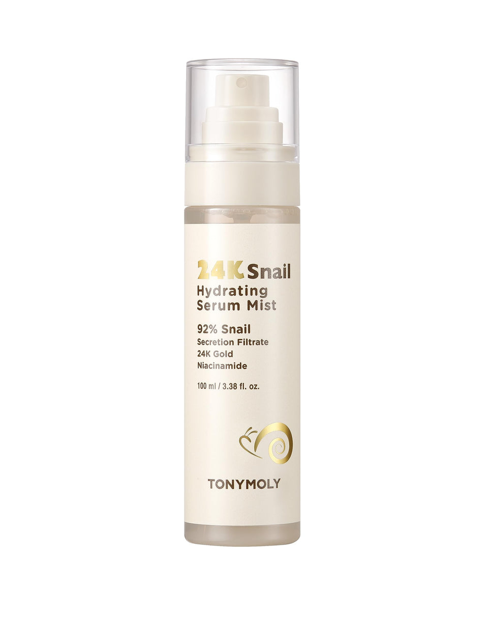 TONYMOLY front bottle packaging showcasing luxe snail mist and benefits