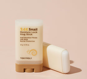 TONYMOLY 24K Snail stick texture close-up showing smooth balm for seamless sealing benefit