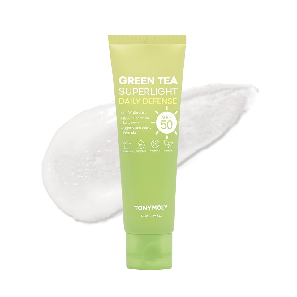 TONYMOLY front packaging showing SPF 50 bottle and benefits