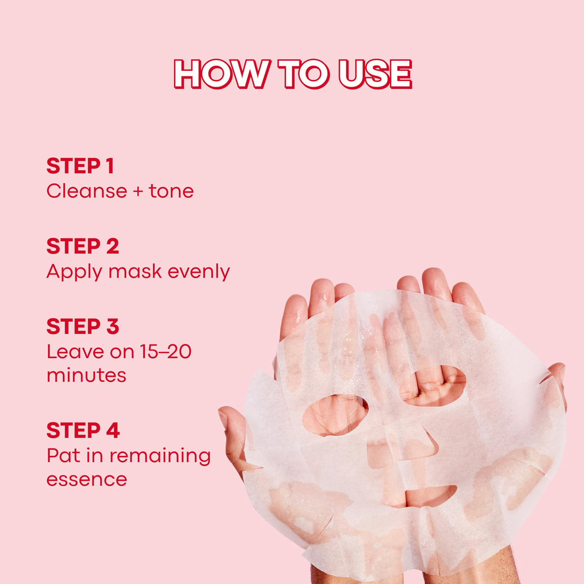 TONYMOLY mask held in hand showing actual size and easy application benefit