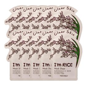 TONYMOLY front packaging showing 10 rice sheet masks and benefits