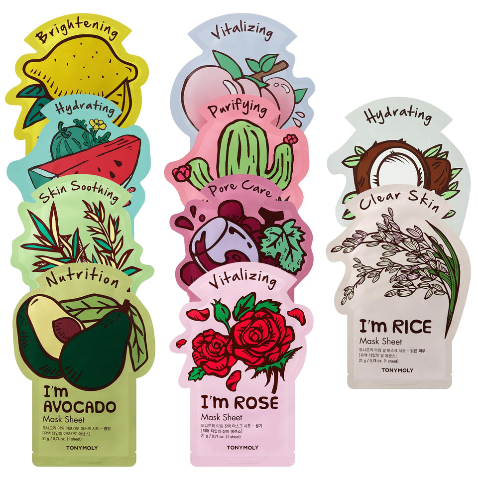 TONYMOLY front packaging showing the 10‑pack gift set and colorful labels, convenient gifting