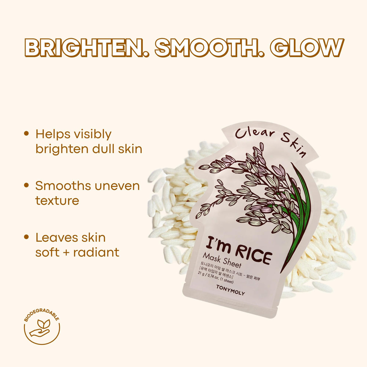 TONYMOLY hand holding single mask for scale, showing compact single‑use sizing