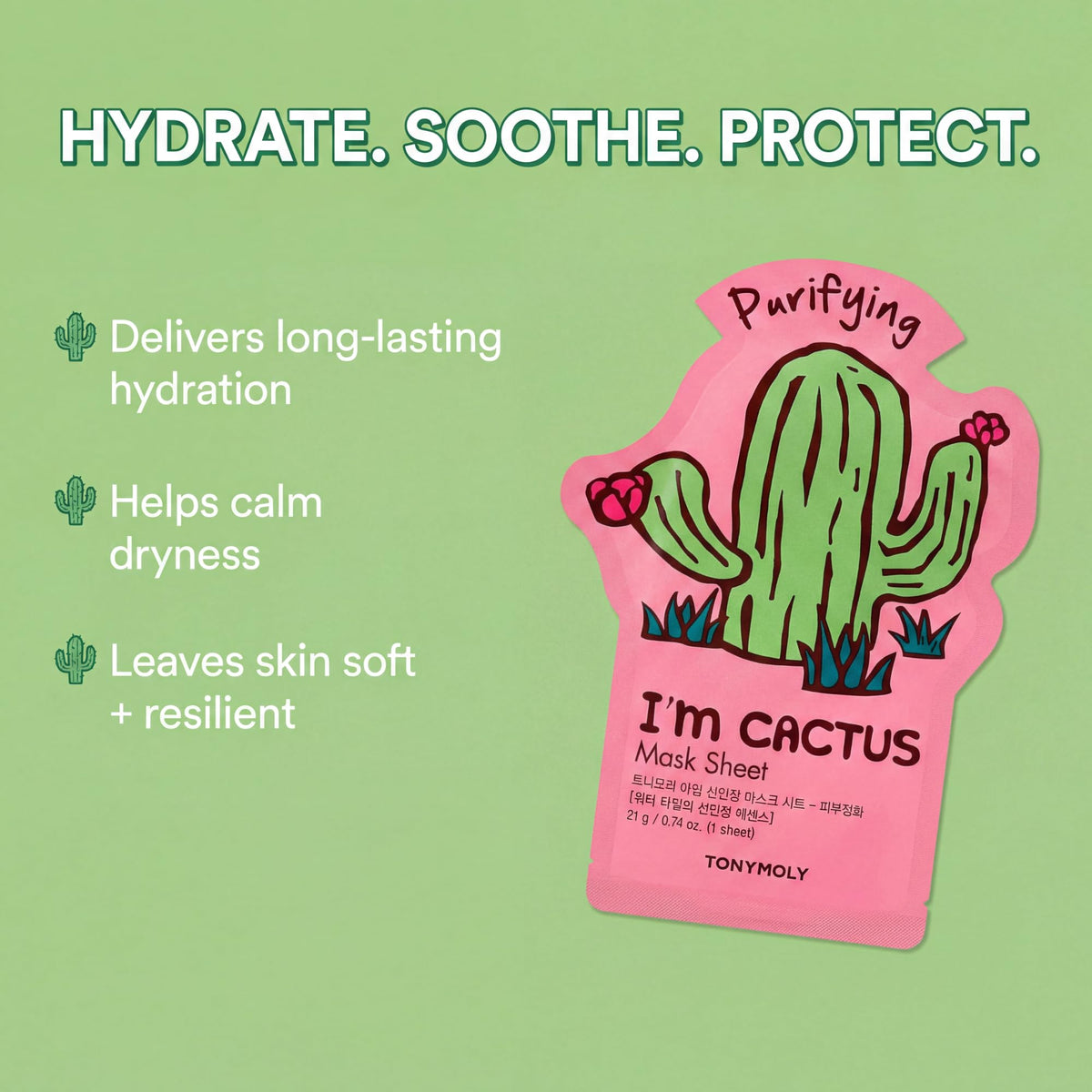 TONYMOLY cactus mask pouch focusing on moisture-retention benefit