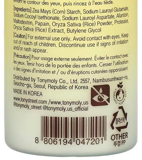 TONYMOLY label detail highlighting ingredients and low pH benefit