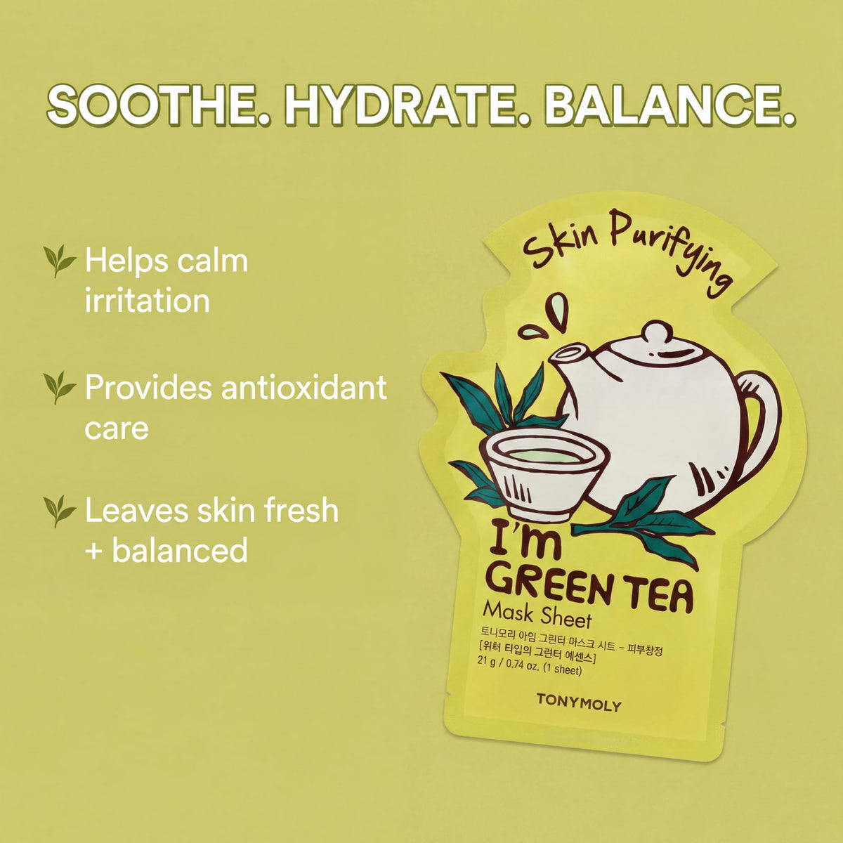 TONYMOLY mask in hand applied to face showing quick at-home use benefit