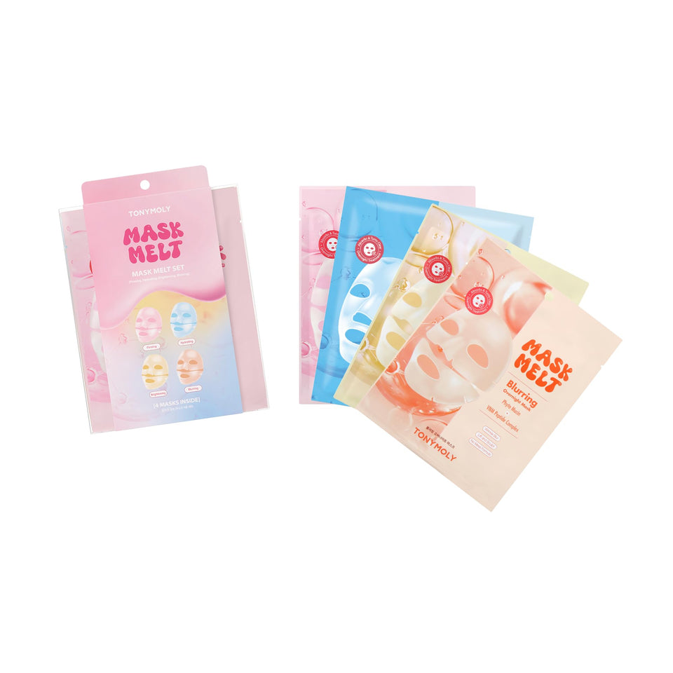 TONYMOLY front packaging showing the four assorted hydrogel masks for easy selection and benefits