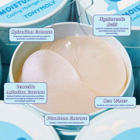 TONYMOLY patch applied under eye illustrating instant hydration benefit