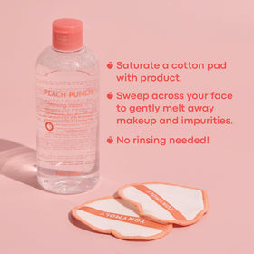 TONYMOLY close-up of cleansing water texture with drops, showing lightweight hydrating feel