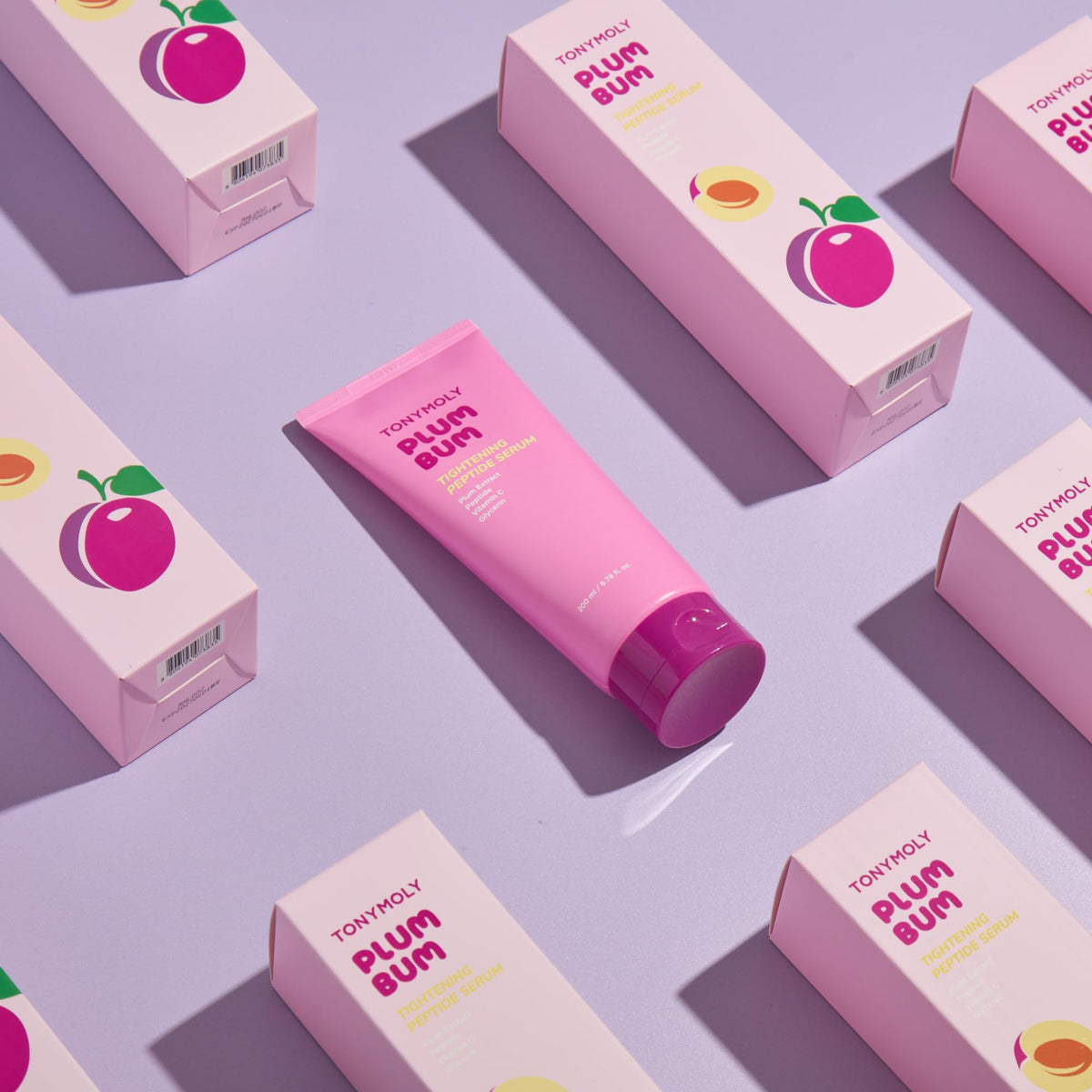 TONYMOLY size comparison of Plum Bum 6.76 fl oz bottle to show true scale