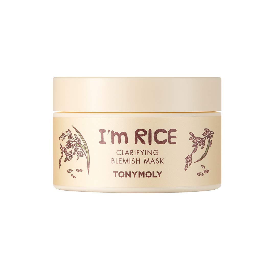 TONYMOLY front packaging of I'm Rice Clarifying Mask showing product details and benefit
