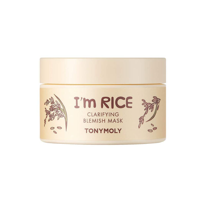 TONYMOLY front packaging of I'm Rice Clarifying Mask showing product details and benefit