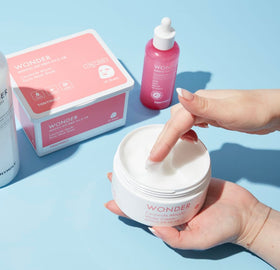 TONYMOLY product next to travel items showing portable size and on-the-go convenience