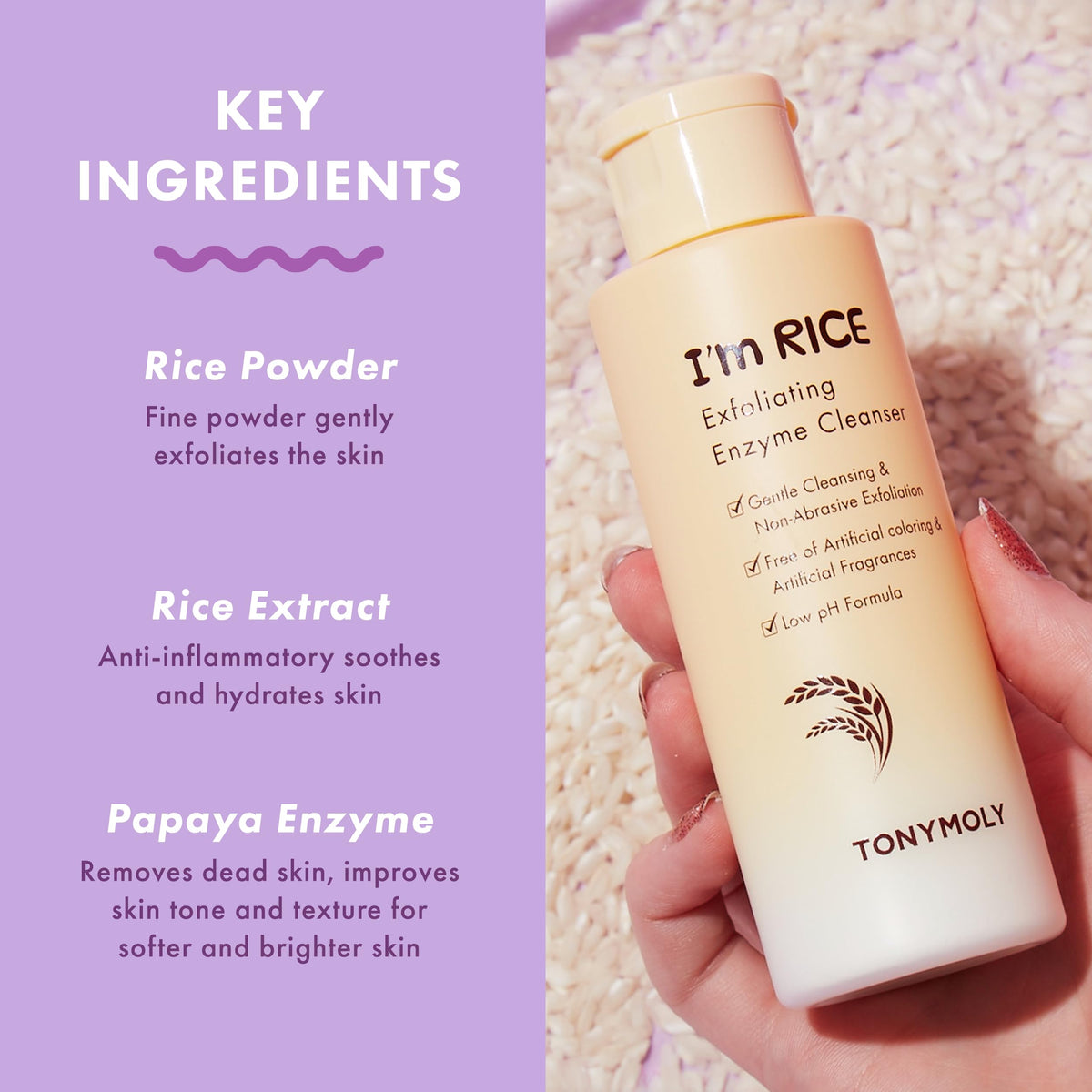 TONYMOLY 50g jar next to fingers showing compact travel-friendly size