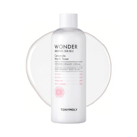 TONYMOLY front packaging showing large 500ml bottle and clear benefits
