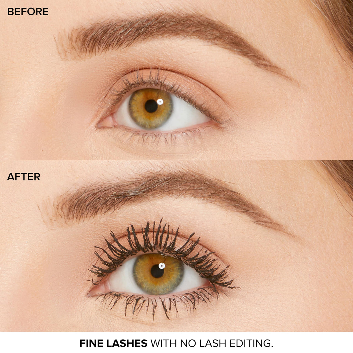 Too Faced before and after lash comparison emphasizing visible volume and extension