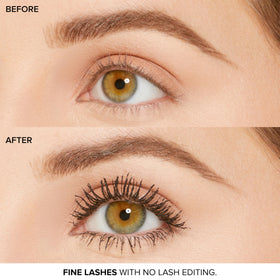 Too Faced before and after lash comparison emphasizing visible volume and extension