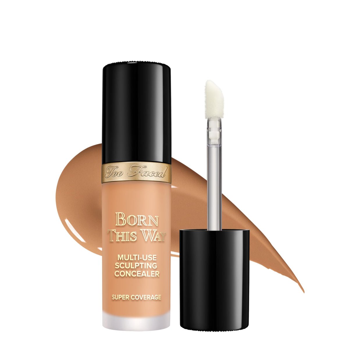 Too Faced front tube showing warm beige shade and brand finish benefit