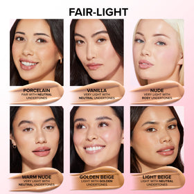 Too Faced before and after application demonstrating improved skin tone benefit