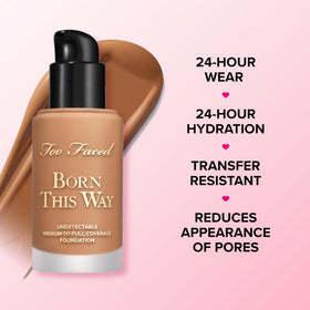Too Faced foundation swatch on arm showing coverage and shade match