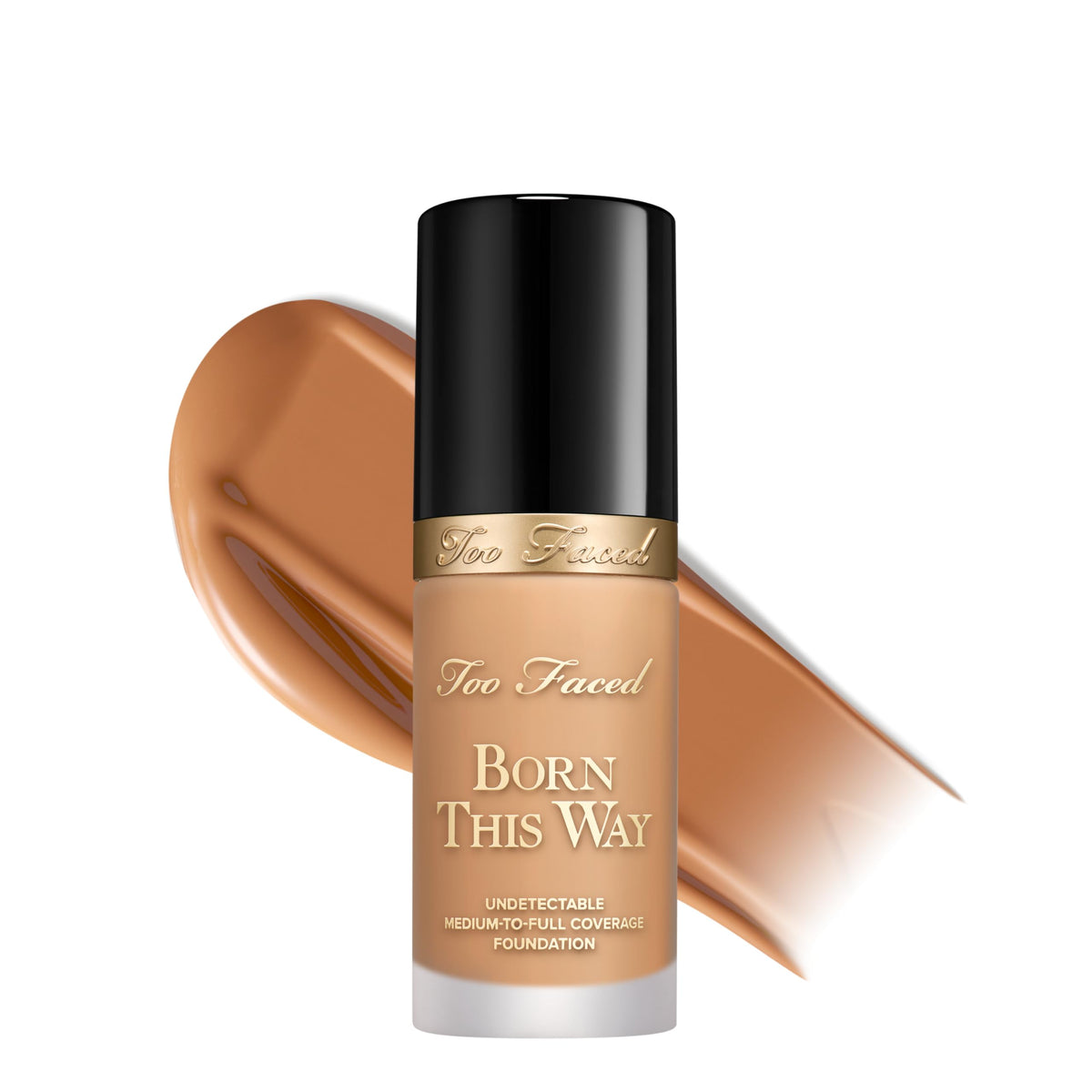 Too Faced bottle front view showing packaging and shade selection benefit