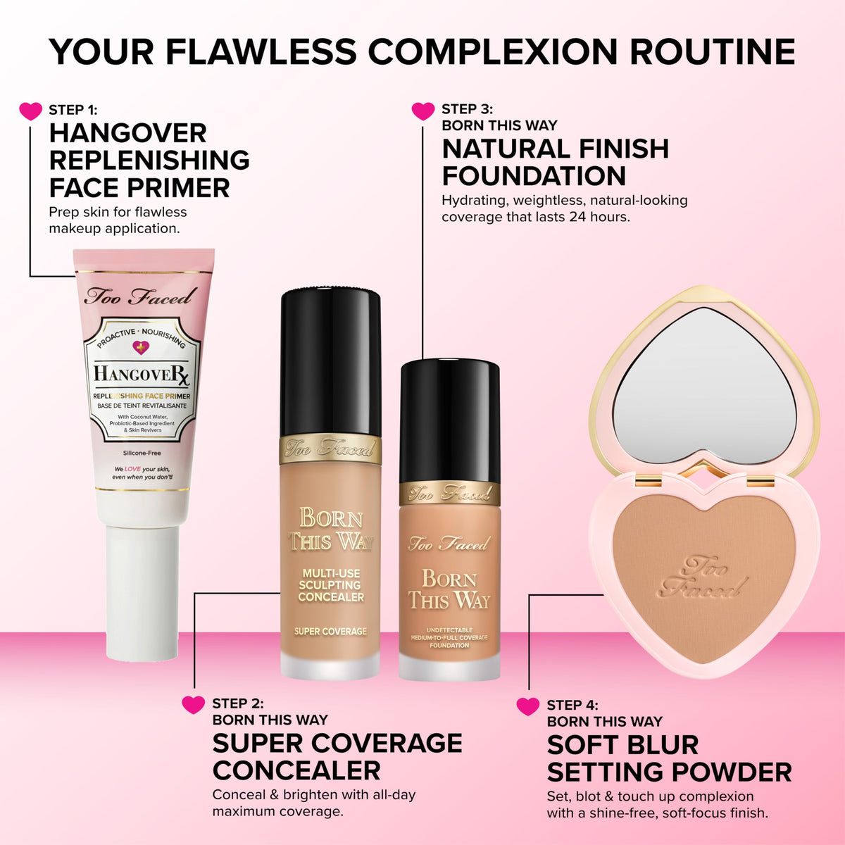 Too Faced product on vanity in lifestyle scene showing everyday wear