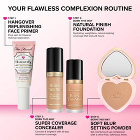 Too Faced product on vanity in lifestyle scene showing everyday wear