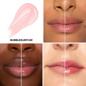 Too Faced swatch texture of Bubblegum Yum showing color payoff and hydration benefit