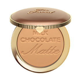 Too Faced compact front view showing matte bronzer packaging and travel benefit