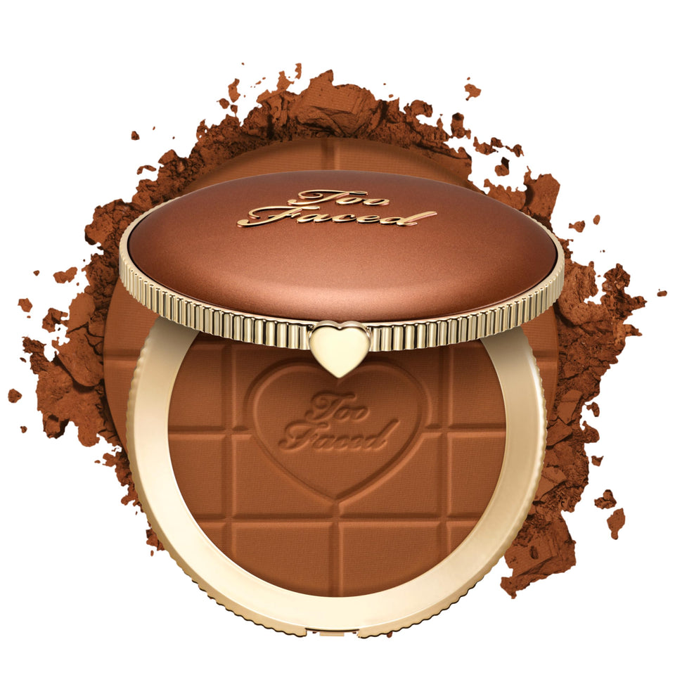 Too Faced bronzer front packaging showing compact and label benefits