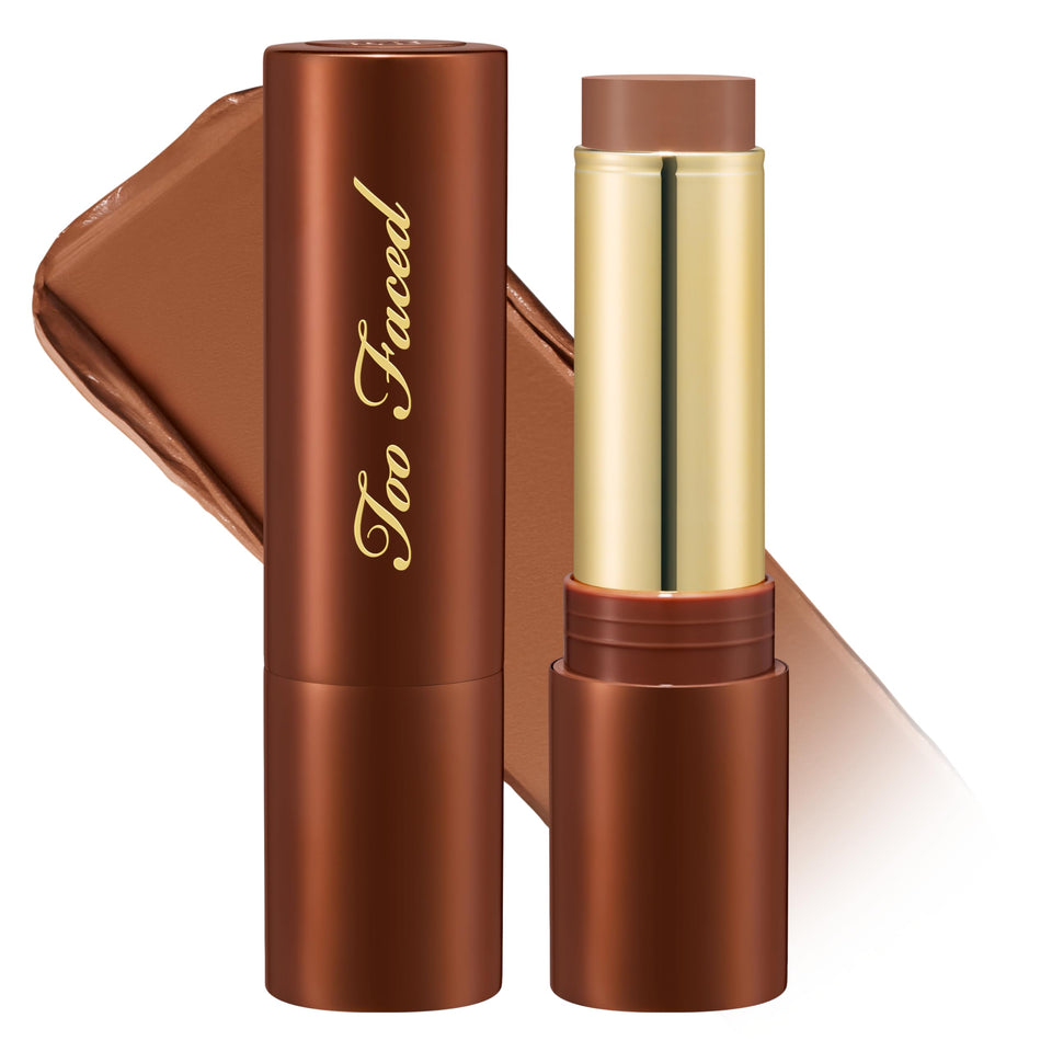 Too Faced front view of Chocolate Soleil stick showing compact packaging and travel convenience