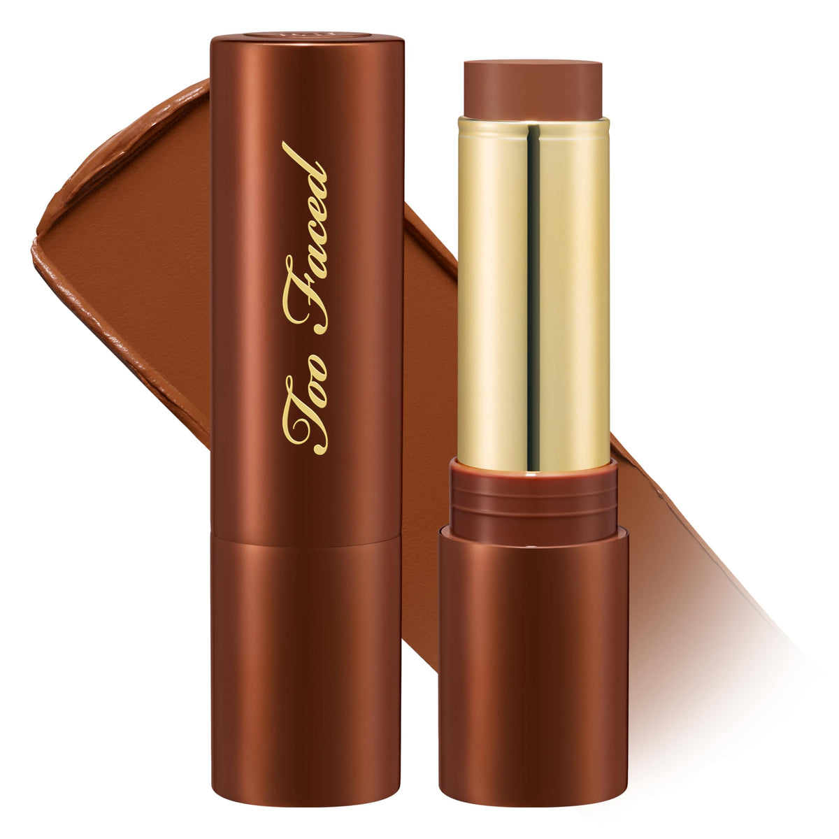 Too Faced Chocolate Soleil stick front view showing sleek packaging and easy-to-hold design