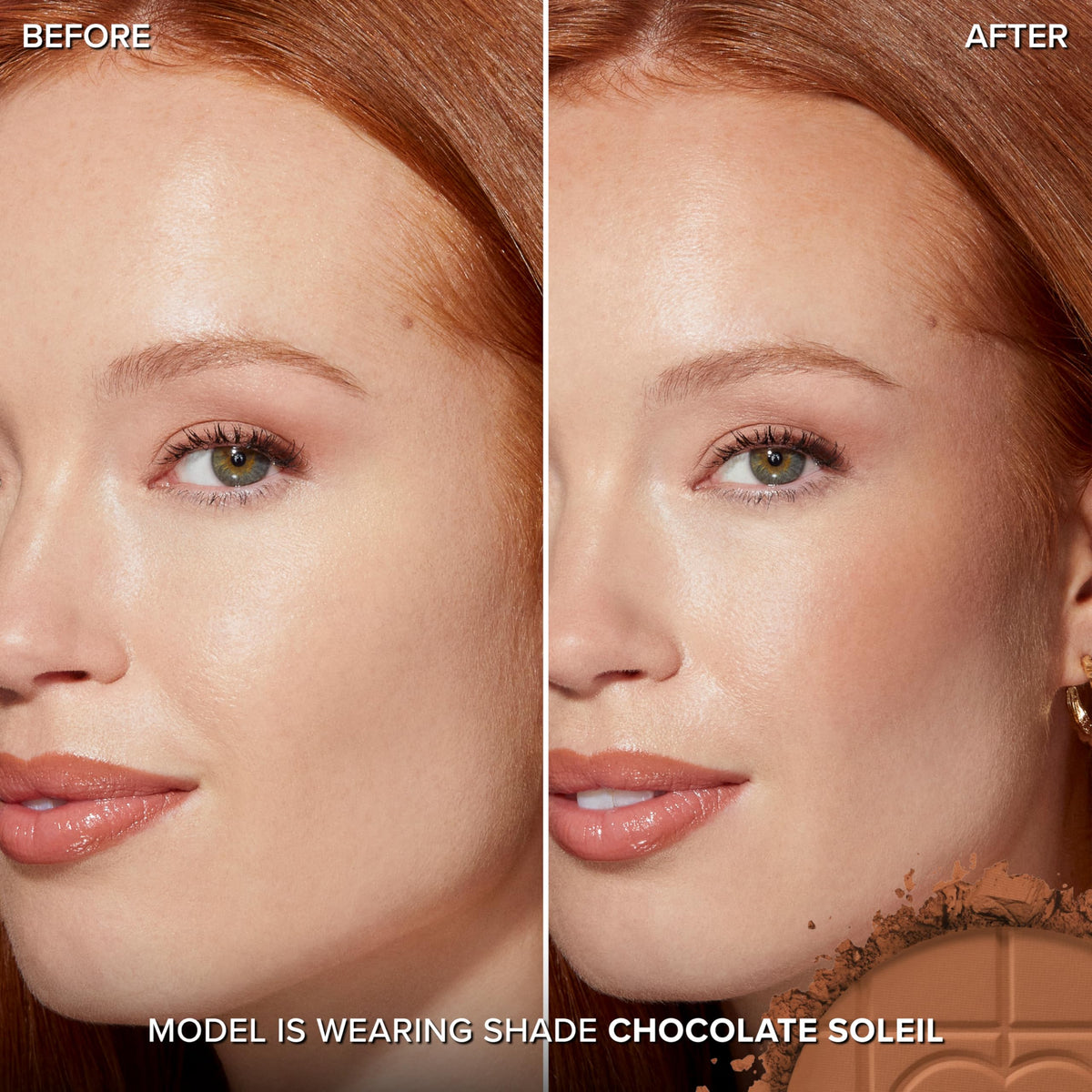Too Faced open pan revealing matte cocoa-infused powder and smooth surface