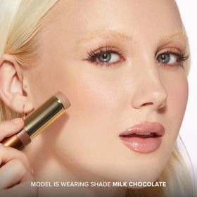 Too Faced close-up label highlighting shade info and clean-beauty benefits