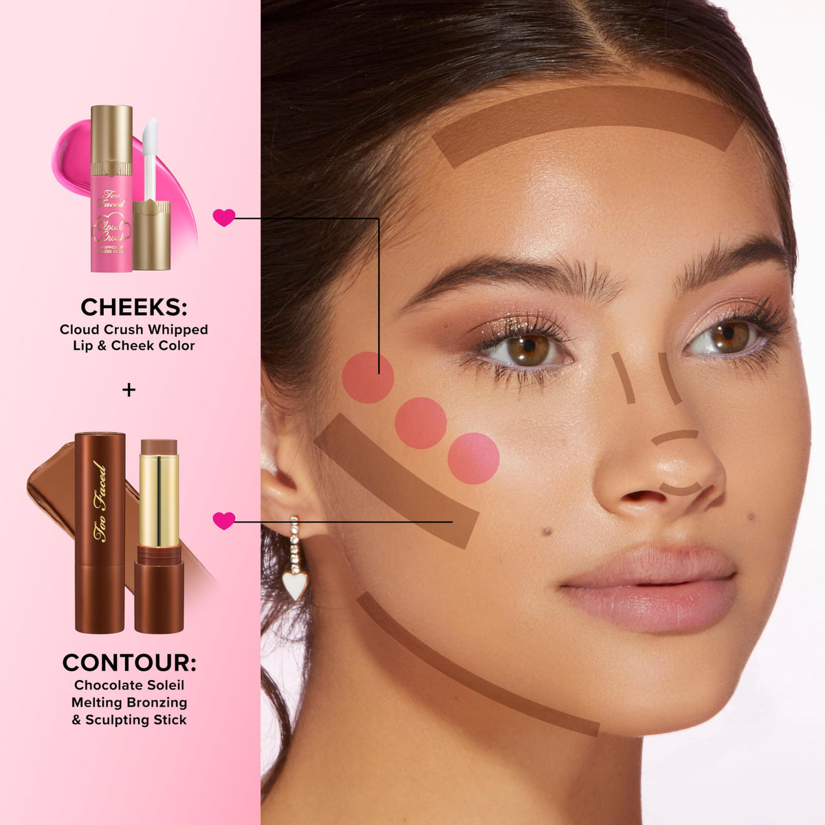 Too Faced stick being blended with brush for even coverage and quick buffing