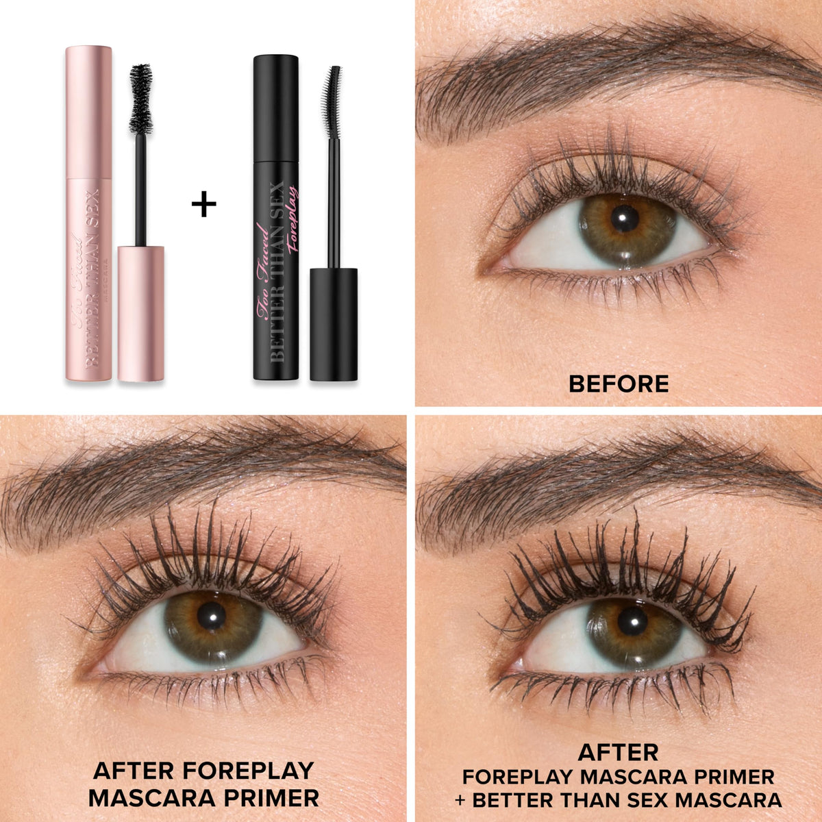 Too Faced double-arch crescent brush closeup for precise lash coating