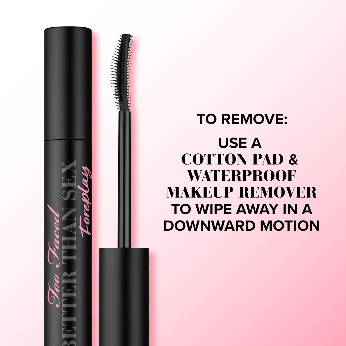Too Faced Foreplay applied on lashes close-up demonstrating length, lift, and separation benefits