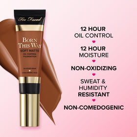 Too Faced close-up blend on cheek showing blurred pores and natural coverage benefit