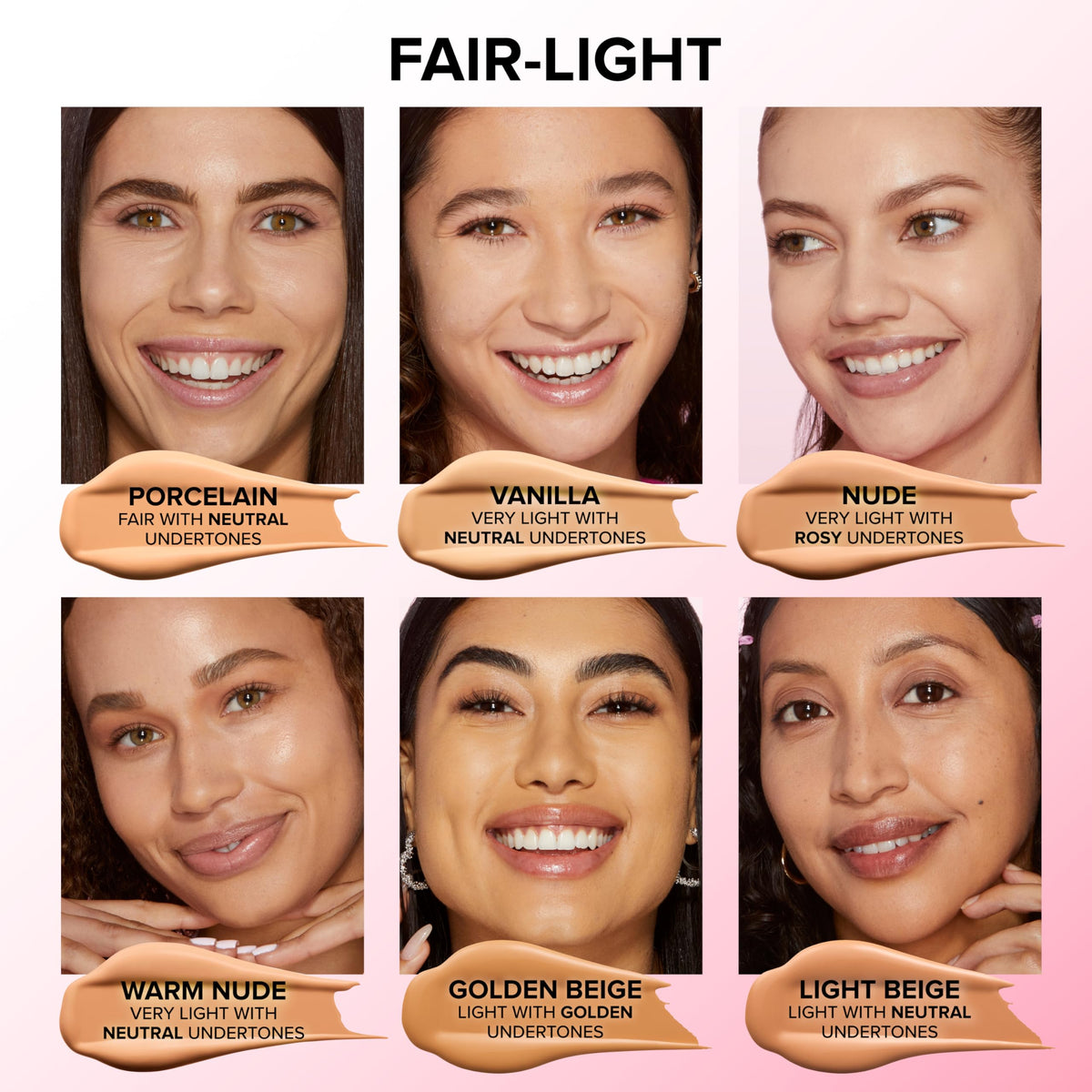 Too Faced Light Beige bottle against neutral background showing true shade tone benefit