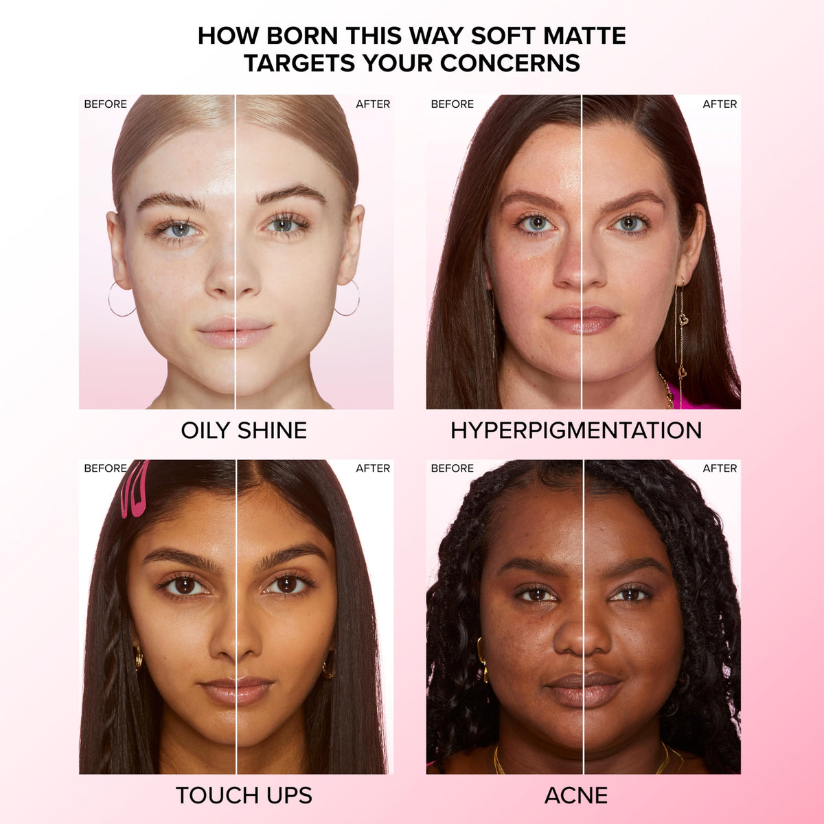 Too Faced texture swatch on skin highlighting smooth blendability and matte finish
