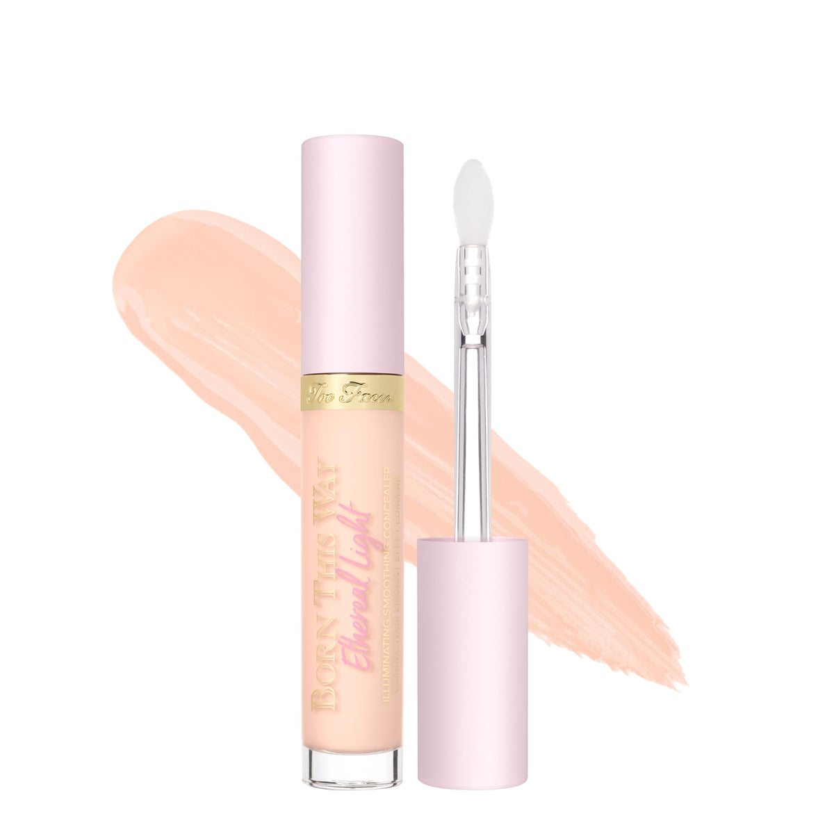 Too Faced front packaging showing shade Oatmeal and clear branding, highlights product benefits