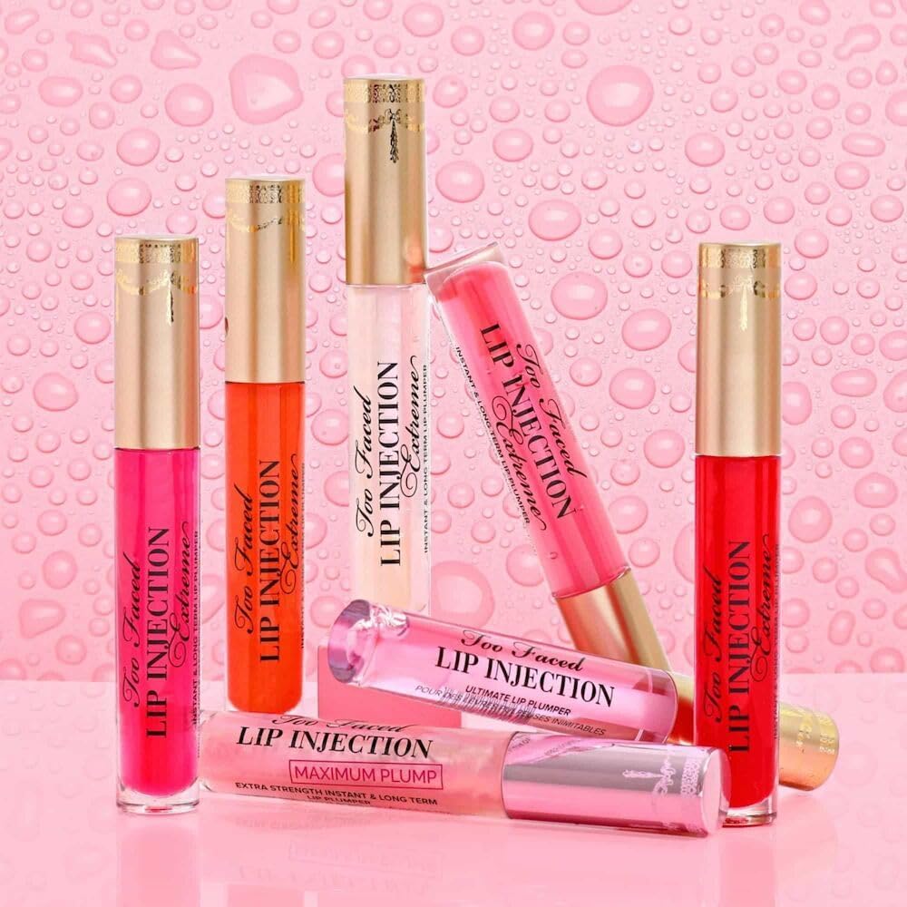 Too Faced gloss open cap displaying wand and formula shine benefit