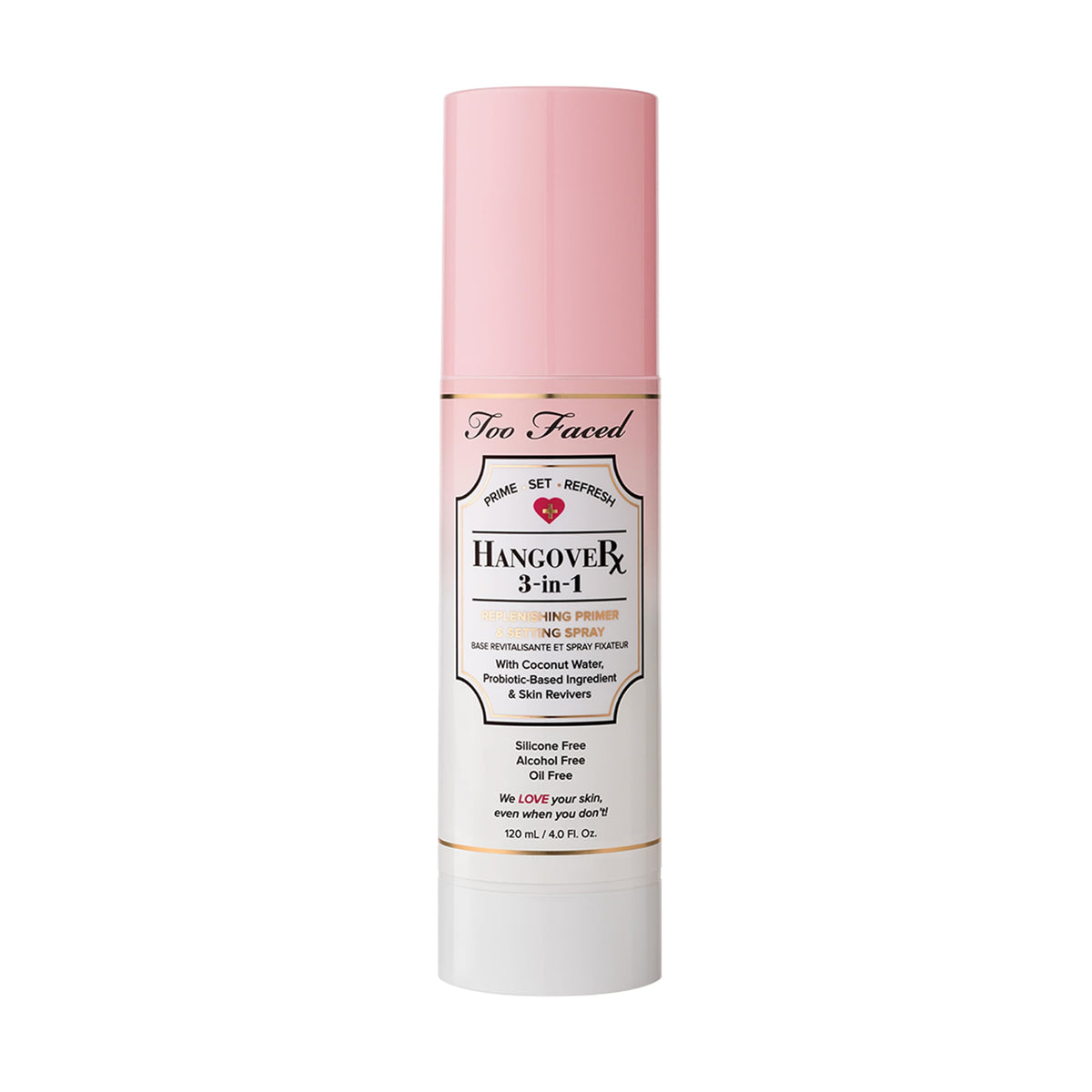 Too Faced bottle front packaging showing clean label and size benefit