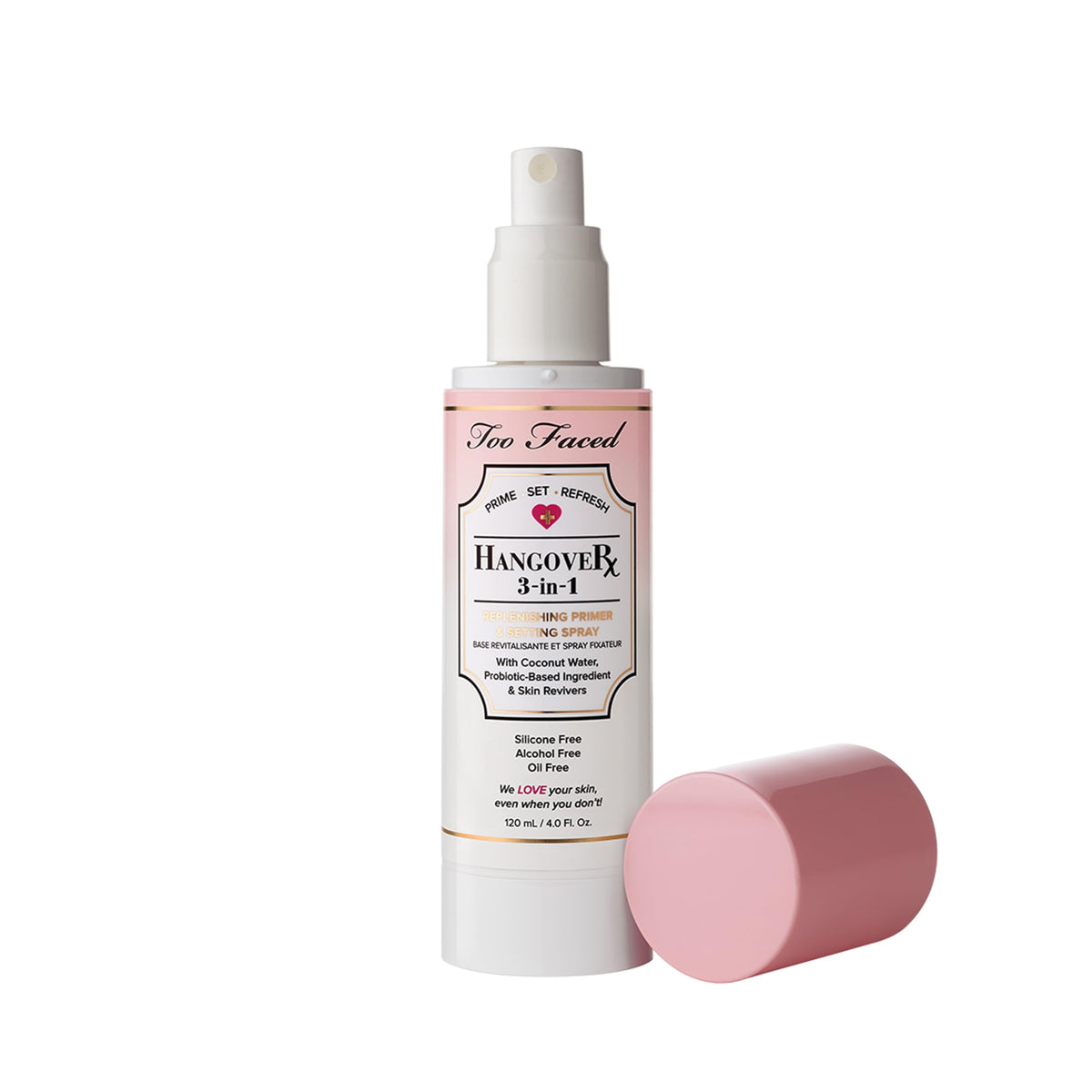Too Faced bottle inside purse illustrating travel convenience benefit
