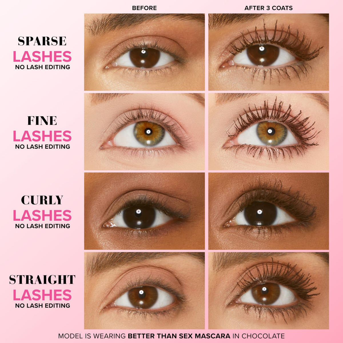 Too Faced hourglass brush close-up demonstrating precise lash separation