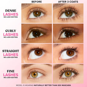 Too Faced hourglass wand close-up demonstrating brush shape for separated lashes