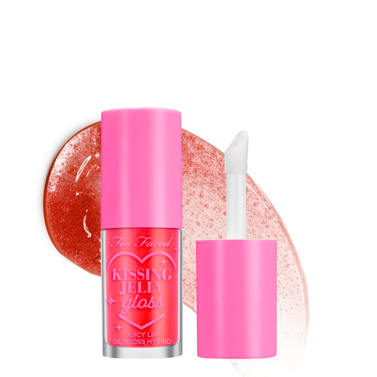 Too Faced Kissing Jelly front packaging showing glossy sour watermelon finish and benefit