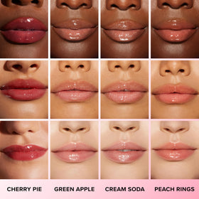 Too Faced product on lips in lifestyle scene delivering juicy shine