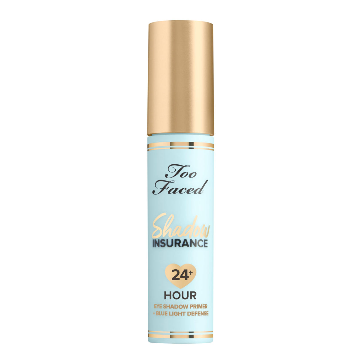 Too Faced primer in a makeup bag being applied before eyeshadow for long-wear benefit