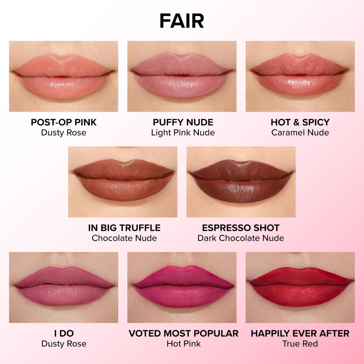 Too Faced product applied on lips demonstrating instant plumping and defined lip shape benefit